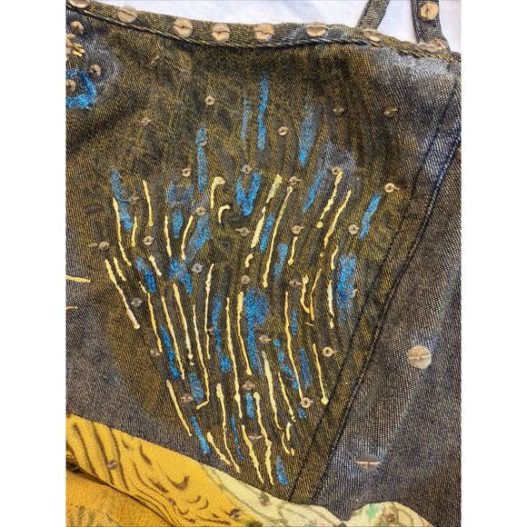 Vintage Y2K European Denim Embellished Crop Top With Layered Floral Ruffles - Picture 5 of 8